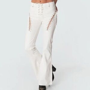 Edikted White Flare Tie Jeans